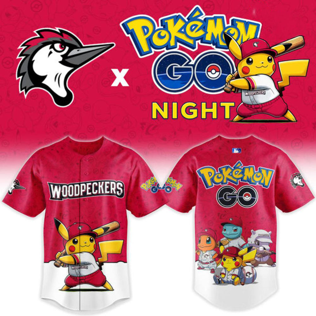 Fayetteville Woodpeckers x Pokemon GO Night Baseball Jersey Woodpeckers Merch Gifts For Fans