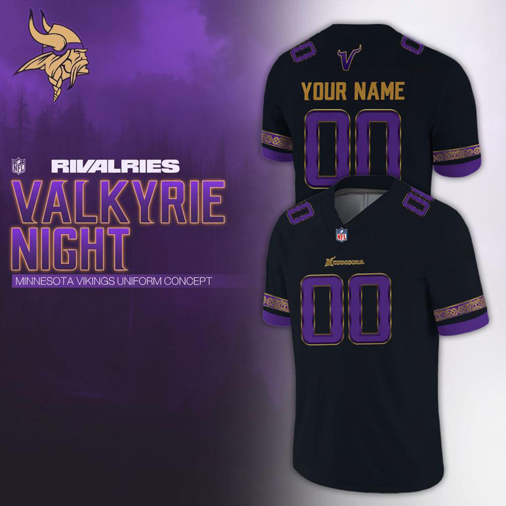 Custom Minnesota Vikings 2026 Rivalries Valkyrie Night Football Jersey Vikings Merch Fan Gear 1 - Unicasport Custom Minnesota Vikings 2026 Rivalries Valkyrie Night Football Jersey Vikings Merch Fan Gear