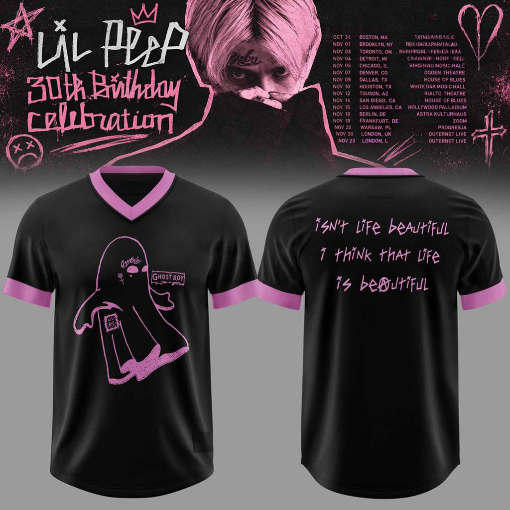 Lil Peep Merch 30th Birthday Celebration 2026 Tour Ghost Boy V-Neck Jersey Rapper Fan Gifts 1 - Unicasport Lil Peep Merch 30th Birthday Celebration 2026 Tour Ghost Boy V-Neck Jersey Rapper Fan Gifts