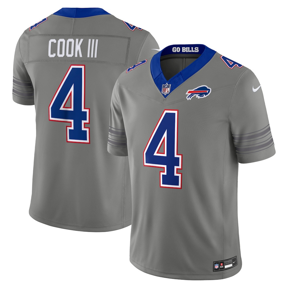 Buffalo Bills Merch - Men's James Cook III Gray Nickel City Vapor F.U.S.E. Stitched Limited Jersey - Great Football Gifts