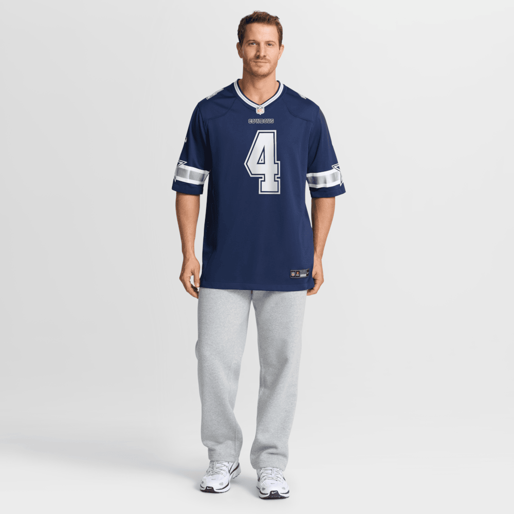 Dallas Cowboys Merch - Men's Dak Prescott Game Team Jersey, Navy - Good Gifts For Football Fans