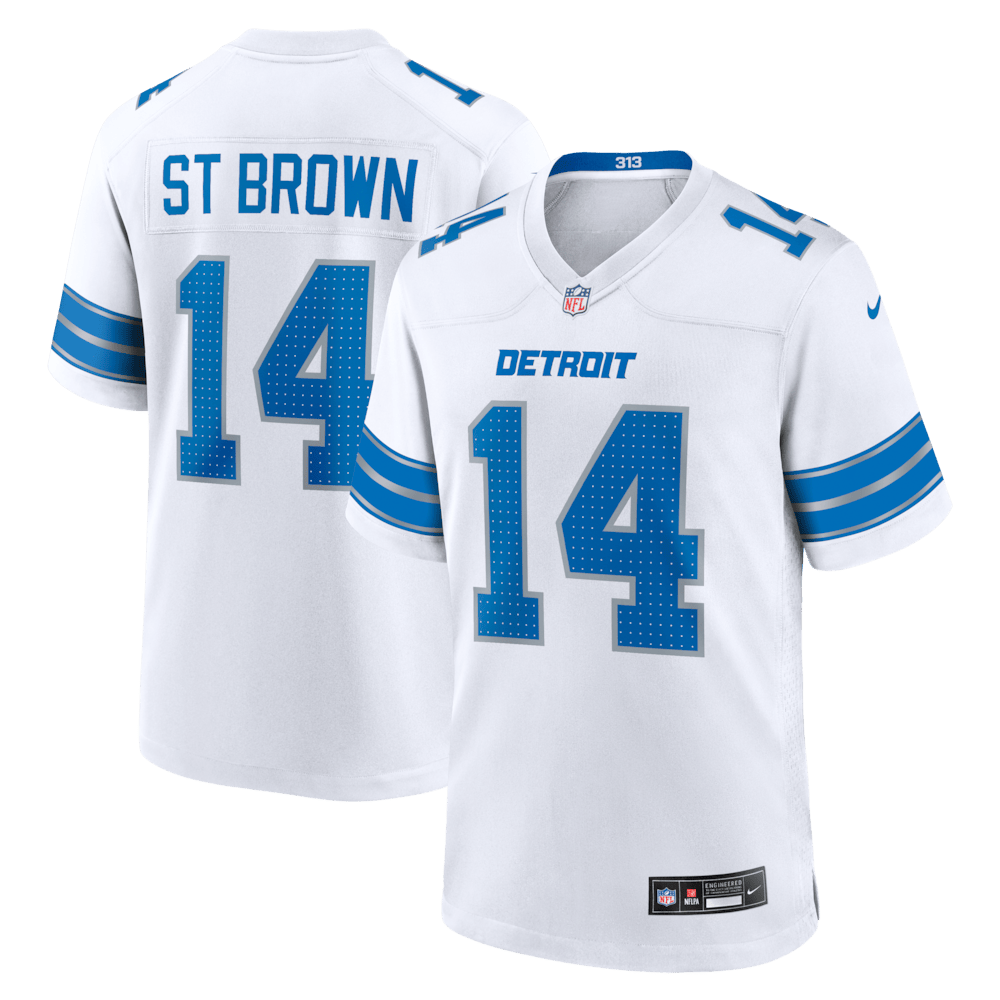 Detroit Lions Merch - Men's Amon-Ra St. Game Jersey, White Brown 1 - Unicasport Detroit Lions Merch - Men's Amon-Ra St. Game Jersey, White Brown
