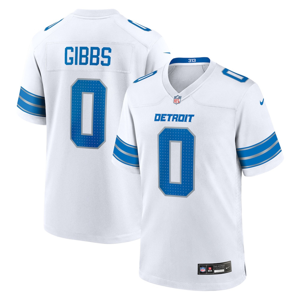 Detroit Lions Merch - Men's Jahmyr Gibbs Jersey, White - Birthday Present For Football Fan