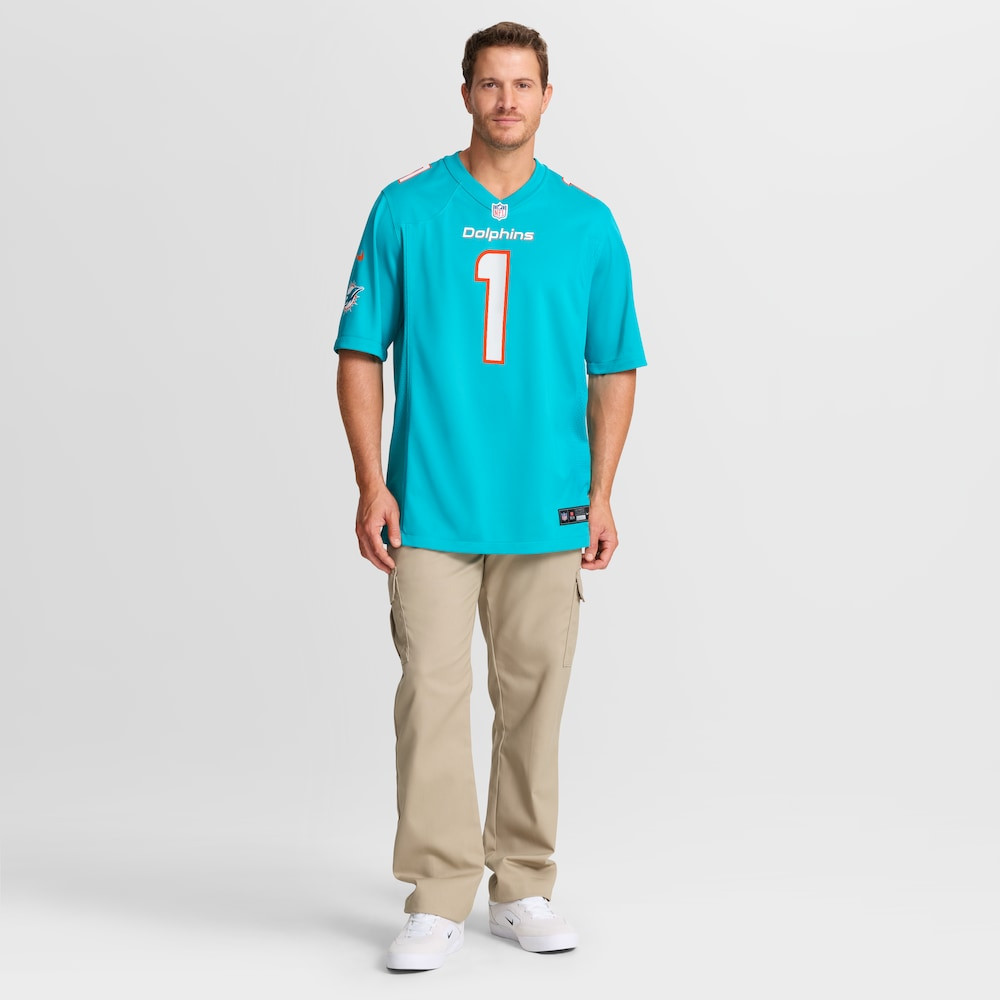 Miami Dolphins Merch - Men's Chris Johnson Aqua 2026 NFL Draft First Round Pick No. 27 Team Game Jersey - Best Presents For Football Fans 1 - Unicasport Miami Dolphins Merch - Men's Chris Johnson Aqua 2026 NFL Draft First Round Pick No. 27 Team Game Jersey - Best Presents For Football Fans