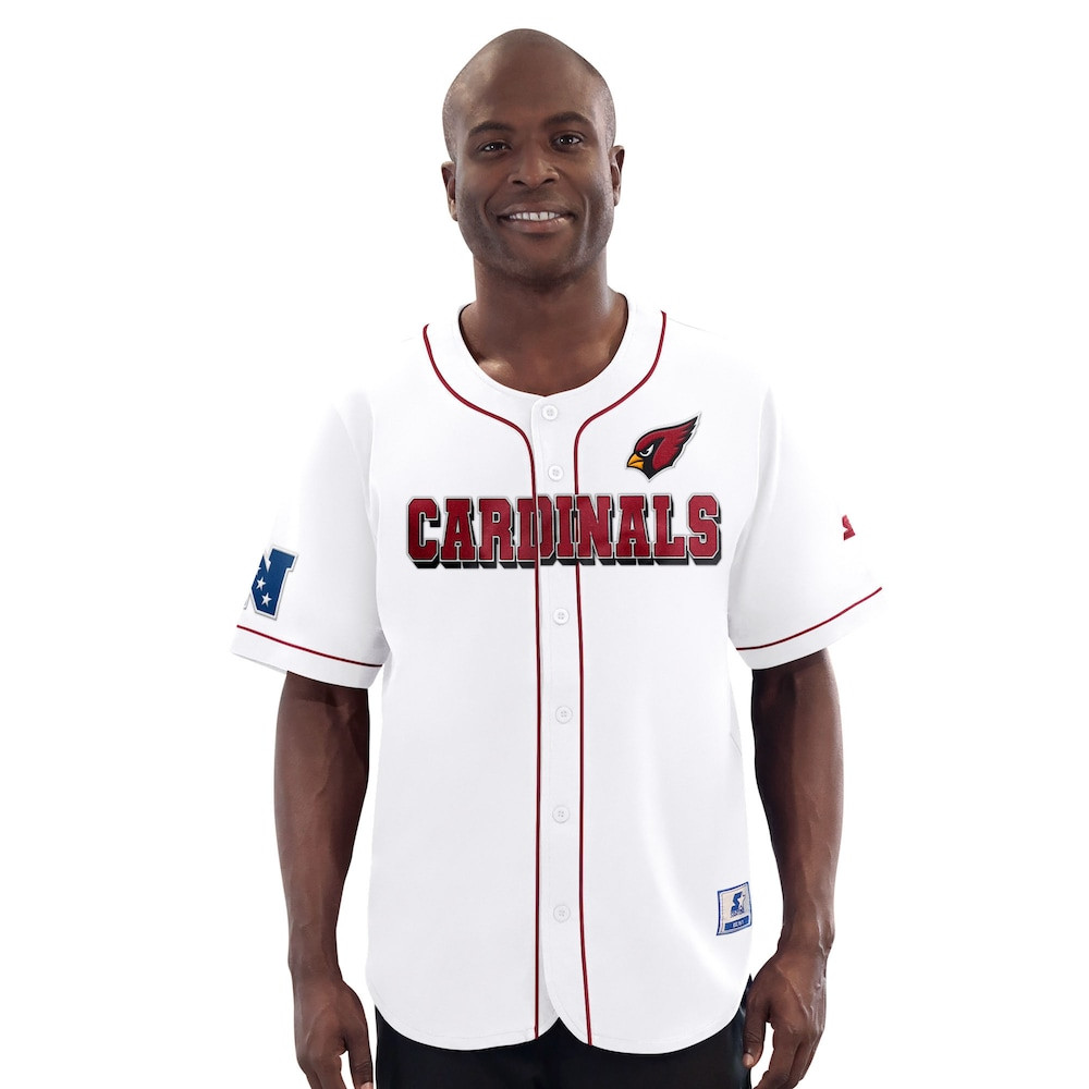 Arizona Cardinals Merch - Men's Relay Full-Button Baseball Jersey, White - Starter - Best Gift For A Football Lover 1 - Unicasport Arizona Cardinals Merch - Men's Relay Full-Button Baseball Jersey, White - Starter - Best Gift For A Football Lover