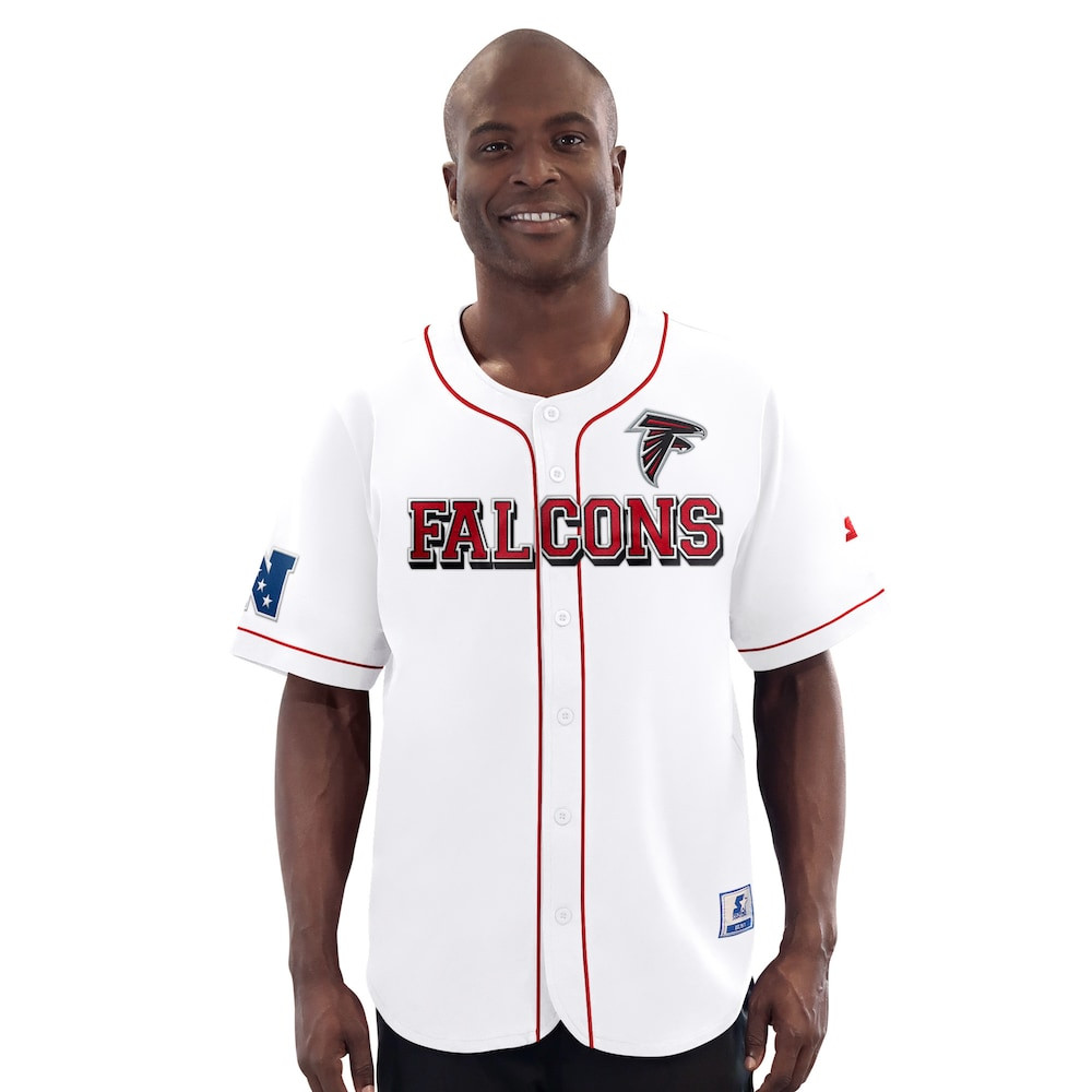 Atlanta Falcons Merch - Men's Relay Full-Button Baseball Jersey, White - Starter - Best Presents For Football Fans 1 - Unicasport Atlanta Falcons Merch - Men's Relay Full-Button Baseball Jersey, White - Starter - Best Presents For Football Fans