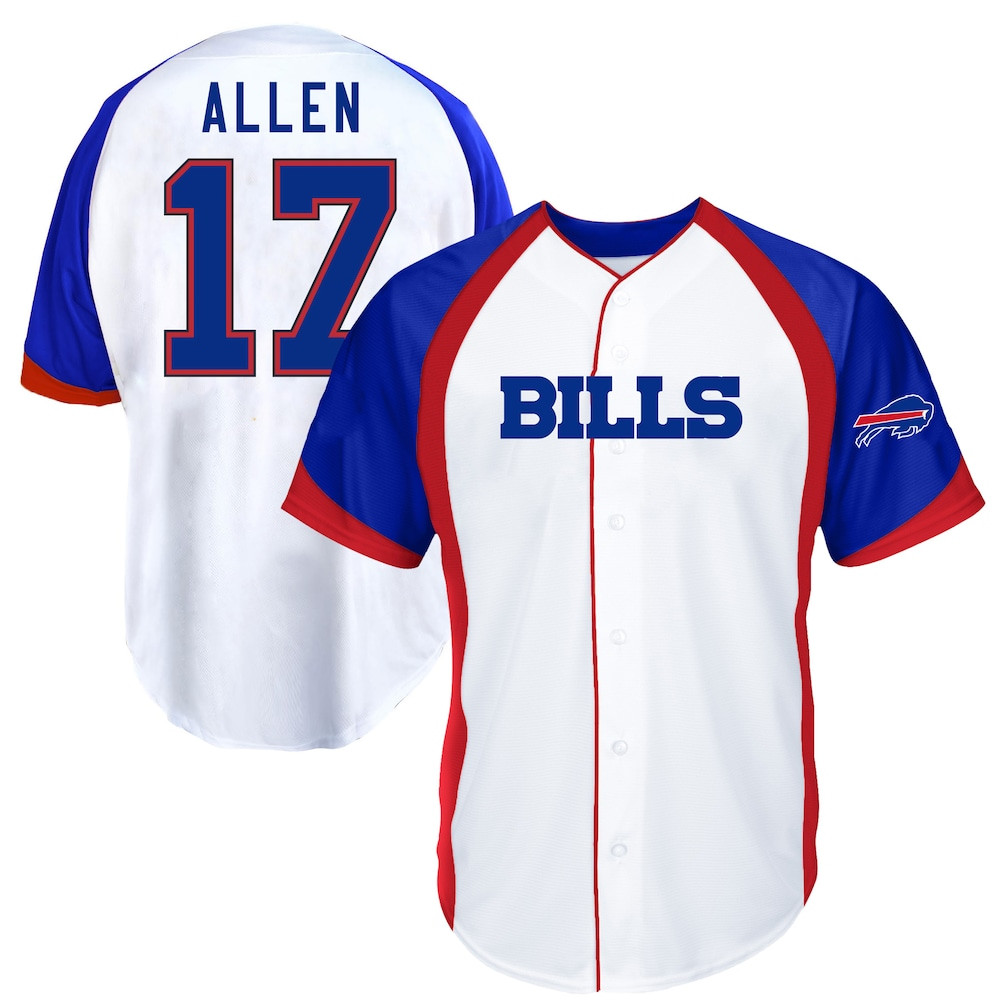 Buffalo Bills Merch - Men's Josh Allen Fanatics Button-Up Baseball Jersey Top, Big & Tall, White 1 - Unicasport Buffalo Bills Merch - Men's Josh Allen Fanatics Button-Up Baseball Jersey Top, Big & Tall, White