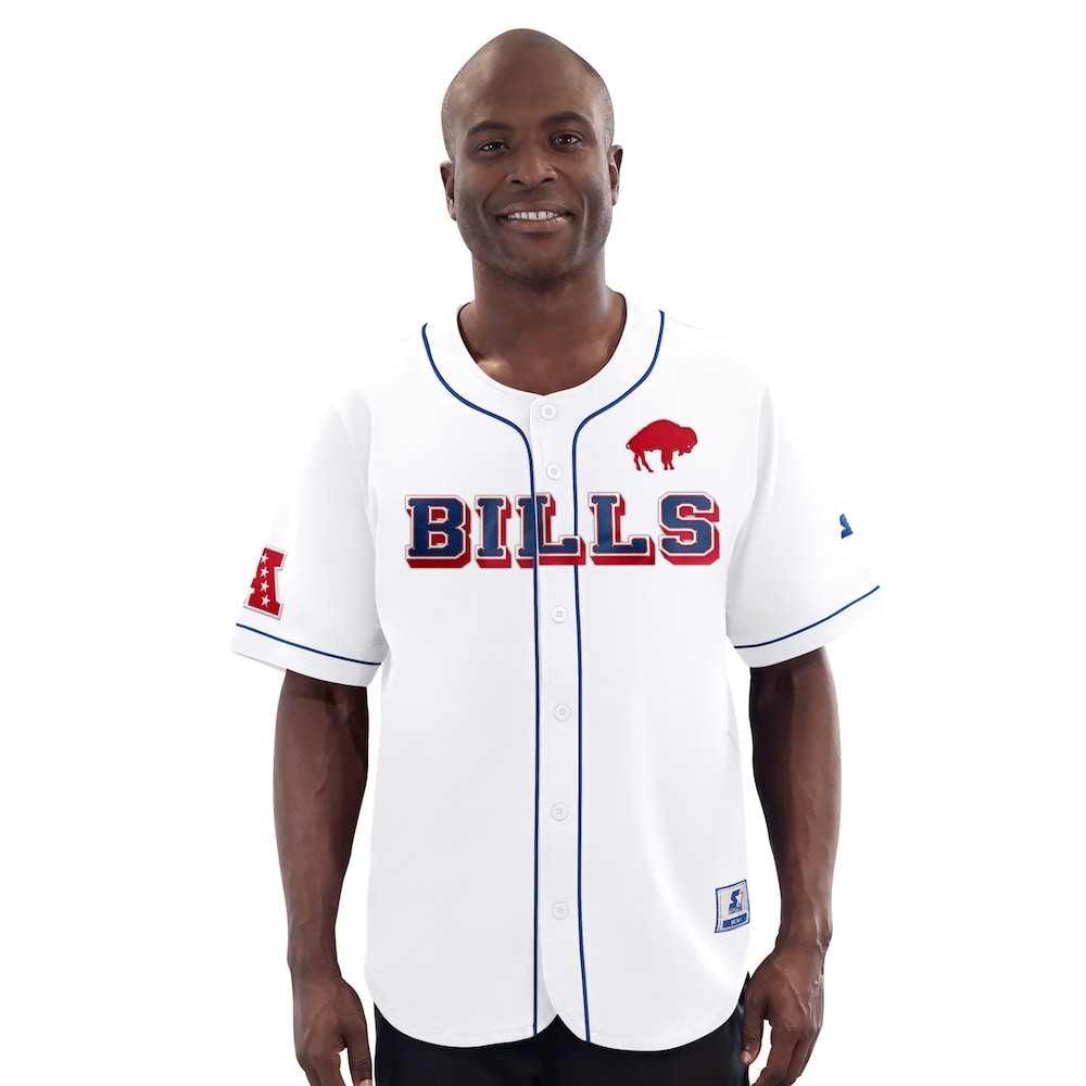 Buffalo Bills Merch - Men's Relay Vintage Full-Button Baseball Jersey, White - Starter - Best Football Gifts For Christmas 1 - Unicasport Buffalo Bills Merch - Men's Relay Vintage Full-Button Baseball Jersey, White - Starter - Best Football Gifts For Christmas