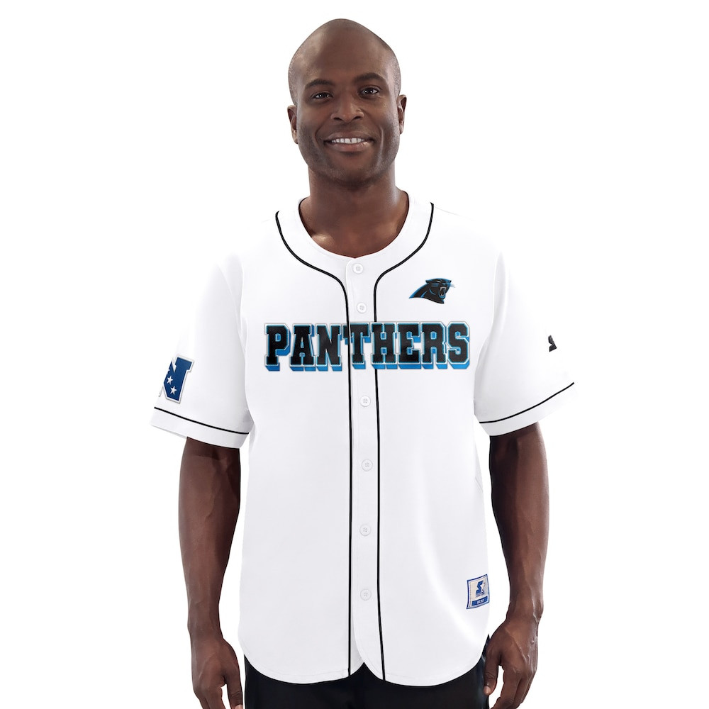 Carolina Panthers Merch - Men's Relay Full-Button Baseball Jersey, White - Starter - Football Christmas Gifts 1 - Unicasport Carolina Panthers Merch - Men's Relay Full-Button Baseball Jersey, White - Starter - Football Christmas Gifts