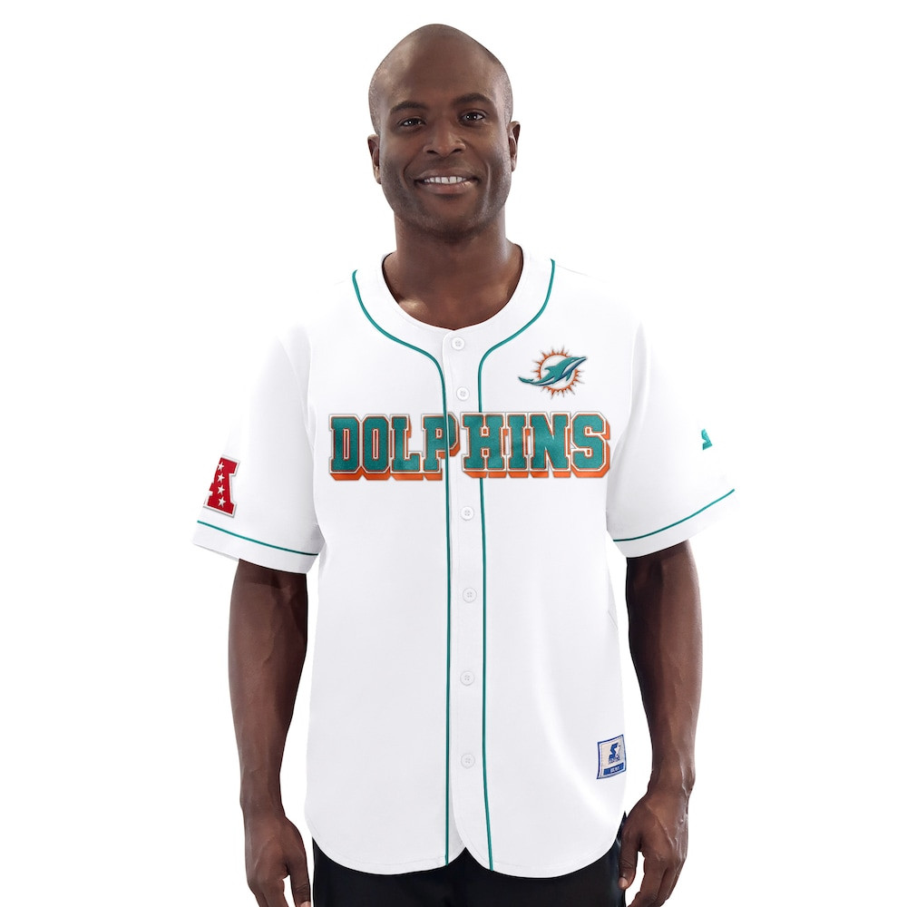 Miami Dolphins Merch - Men's Relay Full-Button Baseball Jersey, White - Starter - Birthday Gift For Football Lover 1 - Unicasport Miami Dolphins Merch - Men's Relay Full-Button Baseball Jersey, White - Starter - Birthday Gift For Football Lover