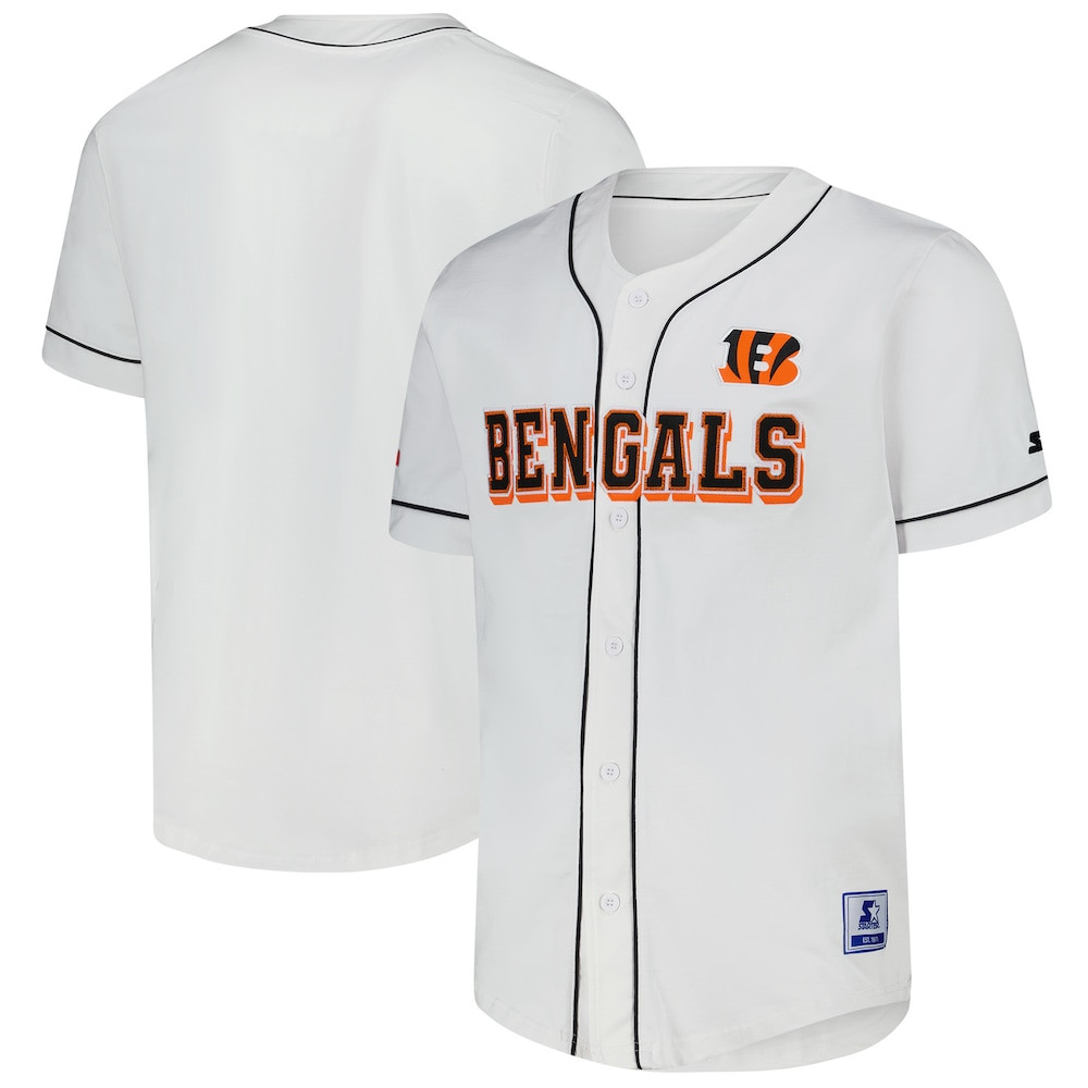 Cincinnati Bengals Merch - Men's Relay Full-Button Baseball Jersey, White - Starter 1 - Unicasport Cincinnati Bengals Merch - Men's Relay Full-Button Baseball Jersey, White - Starter