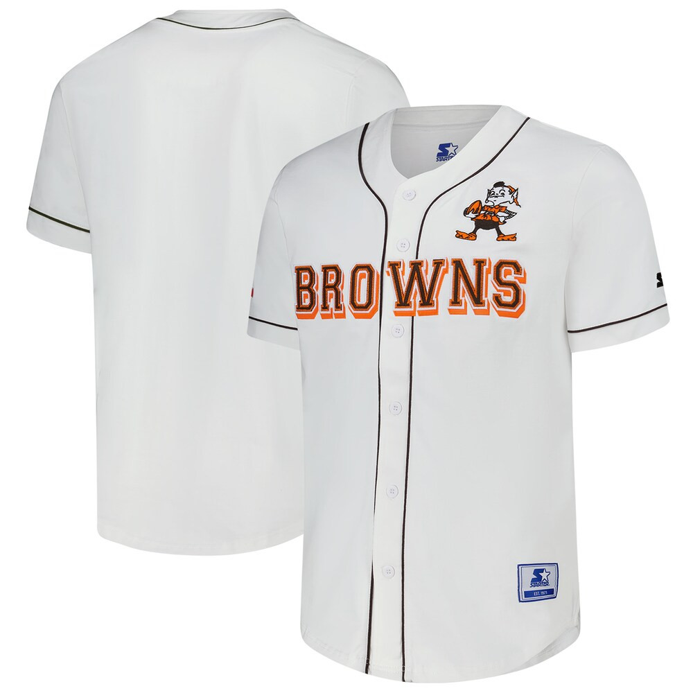 Cleveland Browns Merch - Men's Relay Vintage Full-Button Baseball Jersey, White - Starter - Good Gifts For Football Fans 1 - Unicasport Cleveland Browns Merch - Men's Relay Vintage Full-Button Baseball Jersey, White - Starter - Good Gifts For Football Fans