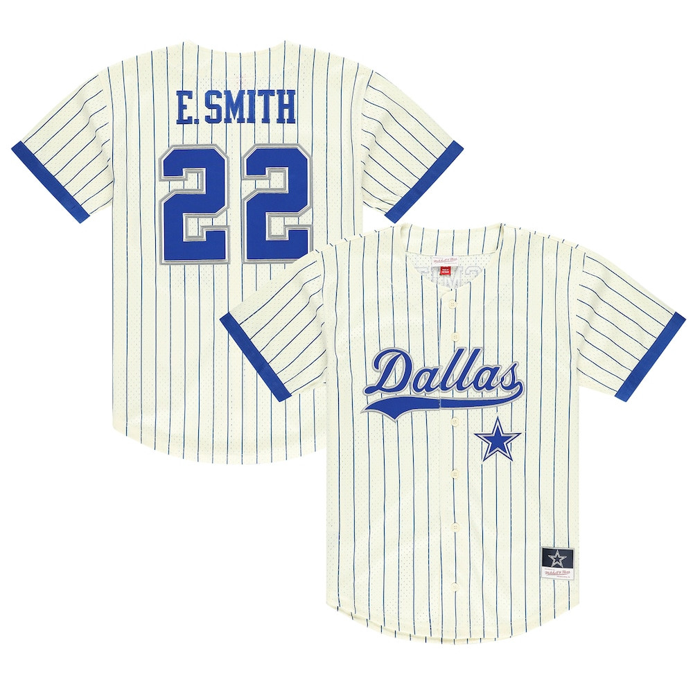 Dallas Cowboys Merch - Men's Emmitt Smith Cream Name & Number Mesh Button-Up Baseball Jersey 1 - Unicasport Dallas Cowboys Merch - Men's Emmitt Smith Cream Name & Number Mesh Button-Up Baseball Jersey