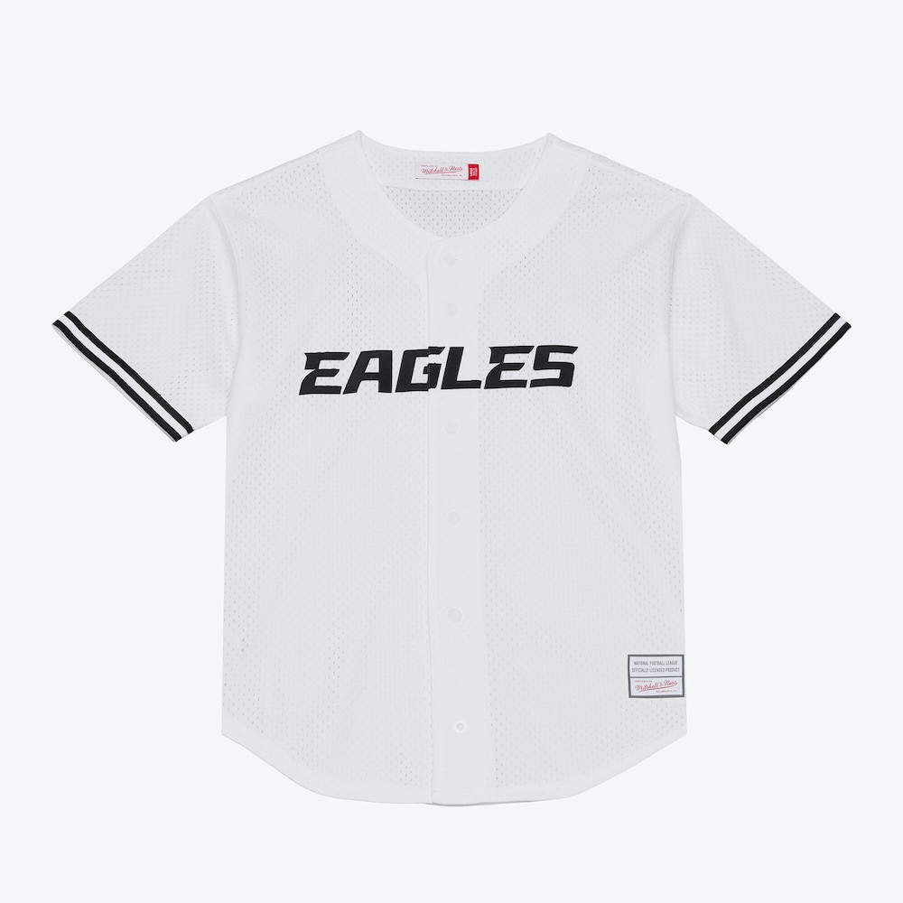 Philadelphia Eagles Merch - Men's Monochrome Mesh Full-Button Baseball Jersey, White 1 - Unicasport Philadelphia Eagles Merch - Men's Monochrome Mesh Full-Button Baseball Jersey, White
