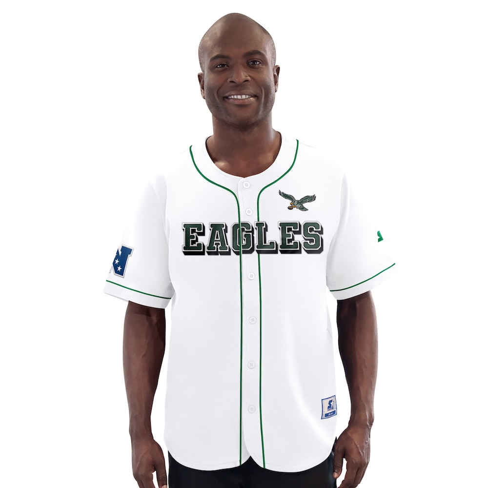 Philadelphia Eagles Merch - Men's Relay Vintage Full-Button Baseball Jersey, White - Starter 1 - Unicasport Philadelphia Eagles Merch - Men's Relay Vintage Full-Button Baseball Jersey, White - Starter