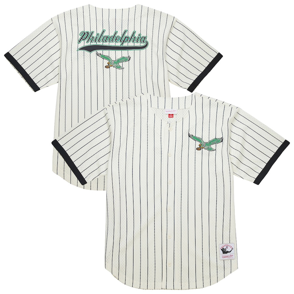 Philadelphia Eagles Merch - Men's Cream Heavyweight Mesh Button-Up Fashion Jersey, Big & Tall
