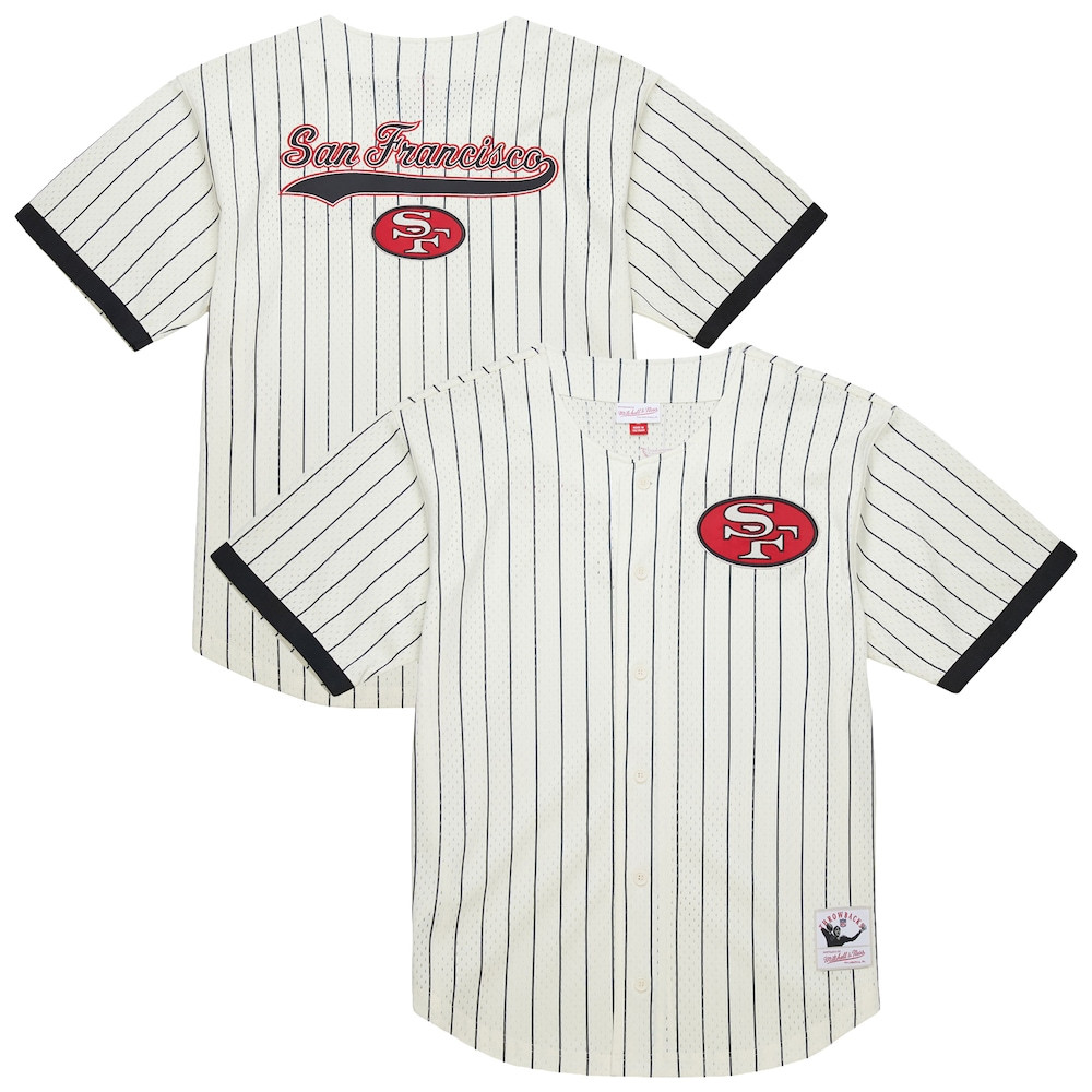 San Francisco 49ers Merch - Men's Cream Heavyweight Mesh Button-Up Fashion Jersey, Big & Tall - Best Gift For A Football Lover