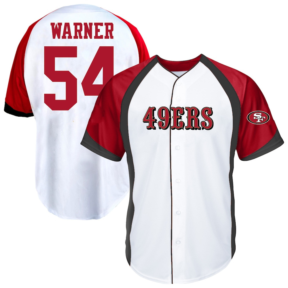 San Francisco 49ers Merch - Men's Fred Warner Fanatics Button-Up Baseball Jersey Top, Big & Tall, White - Best Presents For Football Fans 1 - Unicasport San Francisco 49ers Merch - Men's Fred Warner Fanatics Button-Up Baseball Jersey Top, Big & Tall, White - Best Presents For Football Fans