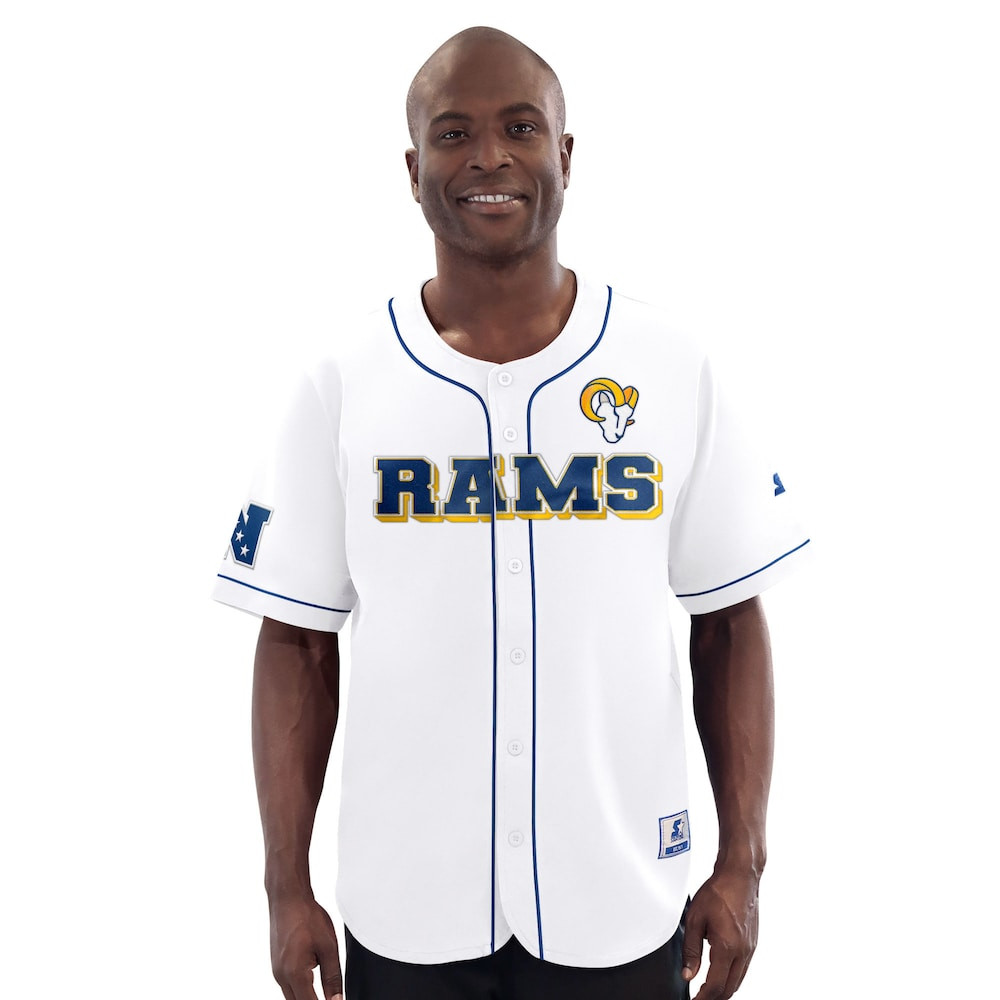 Los Angeles Rams Merch - Men's Relay Full-Button Baseball Jersey, White - Starter - Birthday Gift For Football Lover 1 - Unicasport Los Angeles Rams Merch - Men's Relay Full-Button Baseball Jersey, White - Starter - Birthday Gift For Football Lover