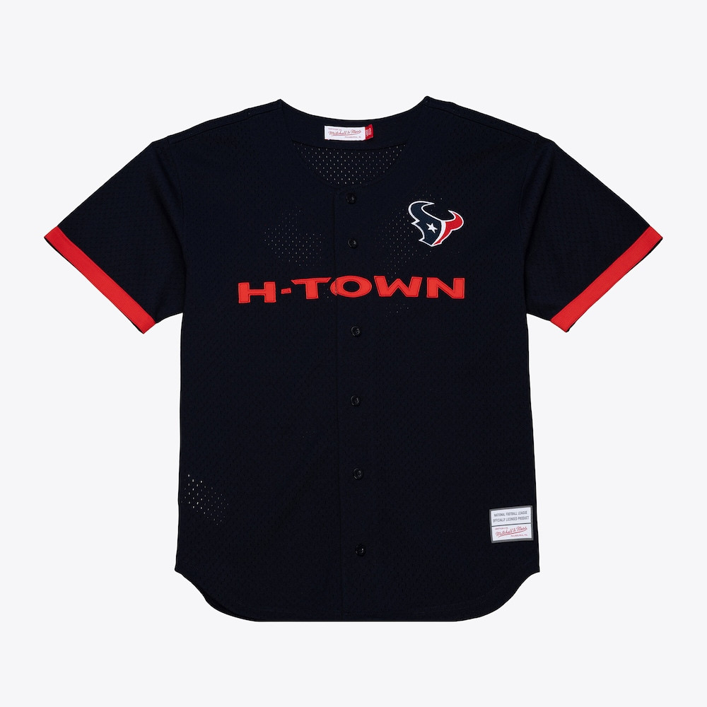 Houston Texans Merch - Men's Head Coach Mesh Full-Button Fashion Jersey, Navy 1 - Unicasport Houston Texans Merch - Men's Head Coach Mesh Full-Button Fashion Jersey, Navy