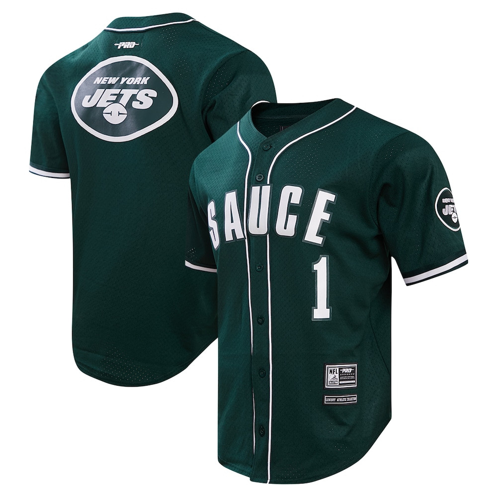 New York Jets Merch - Men's Ahmad Sauce Gardner Pro Standard Mesh Button-Up Baseball Jersey, Green - Birthday Gift For Football Lover 1 - Unicasport New York Jets Merch - Men's Ahmad Sauce Gardner Pro Standard Mesh Button-Up Baseball Jersey, Green - Birthday Gift For Football Lover