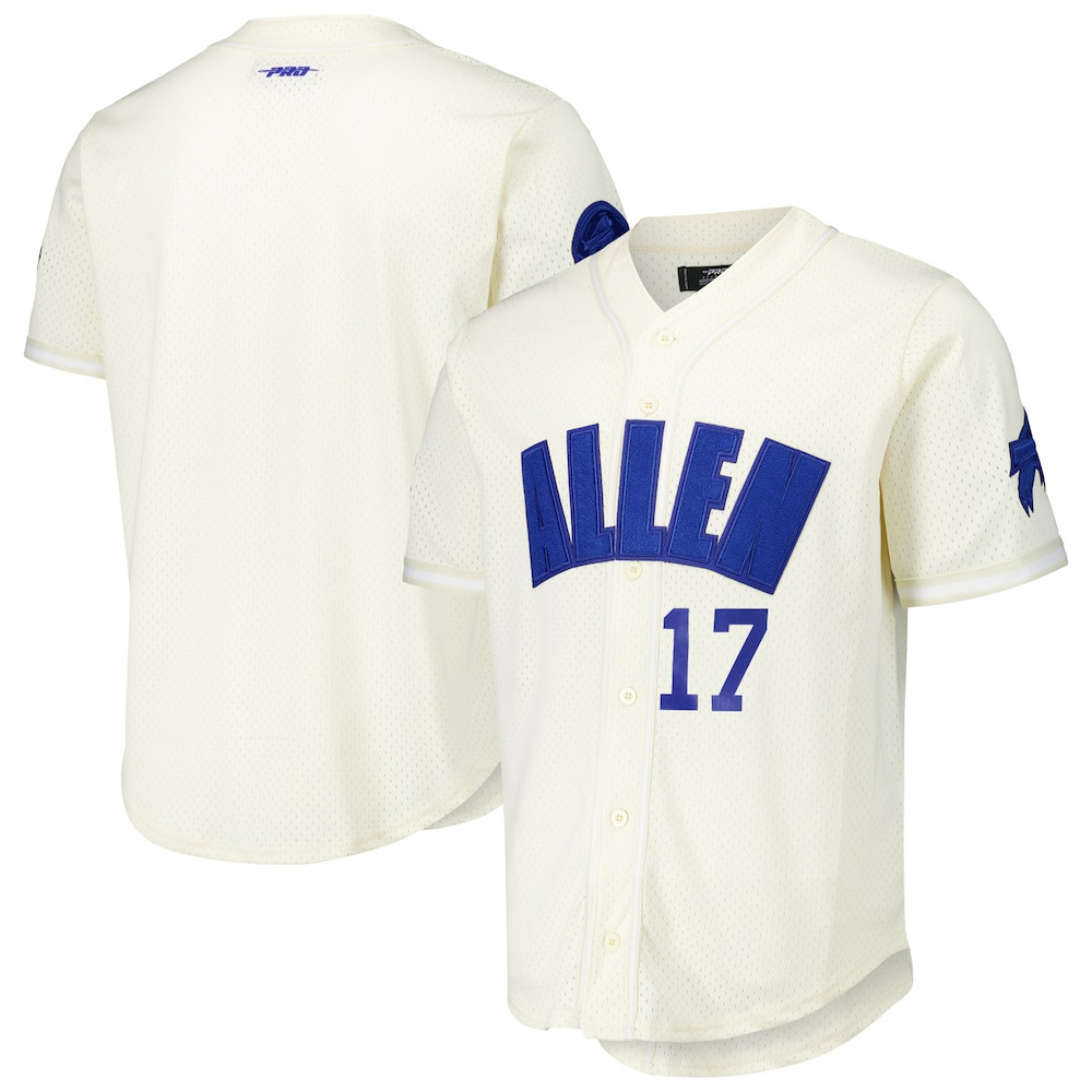 Buffalo Bills Merch - Men's Josh Allen Pro Standard Cream Name & Number Triple Tonal Button-Up Baseball Jersey 1 - Unicasport Buffalo Bills Merch - Men's Josh Allen Pro Standard Cream Name & Number Triple Tonal Button-Up Baseball Jersey