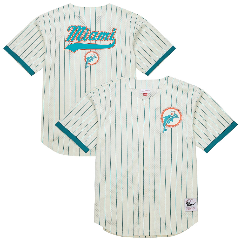 Miami Dolphins Merch - Men's Cream Heavyweight Mesh Button-Up Fashion Jersey, Big & Tall - Football Fan Birthday Gift 1 - Unicasport Miami Dolphins Merch - Men's Cream Heavyweight Mesh Button-Up Fashion Jersey, Big & Tall - Football Fan Birthday Gift