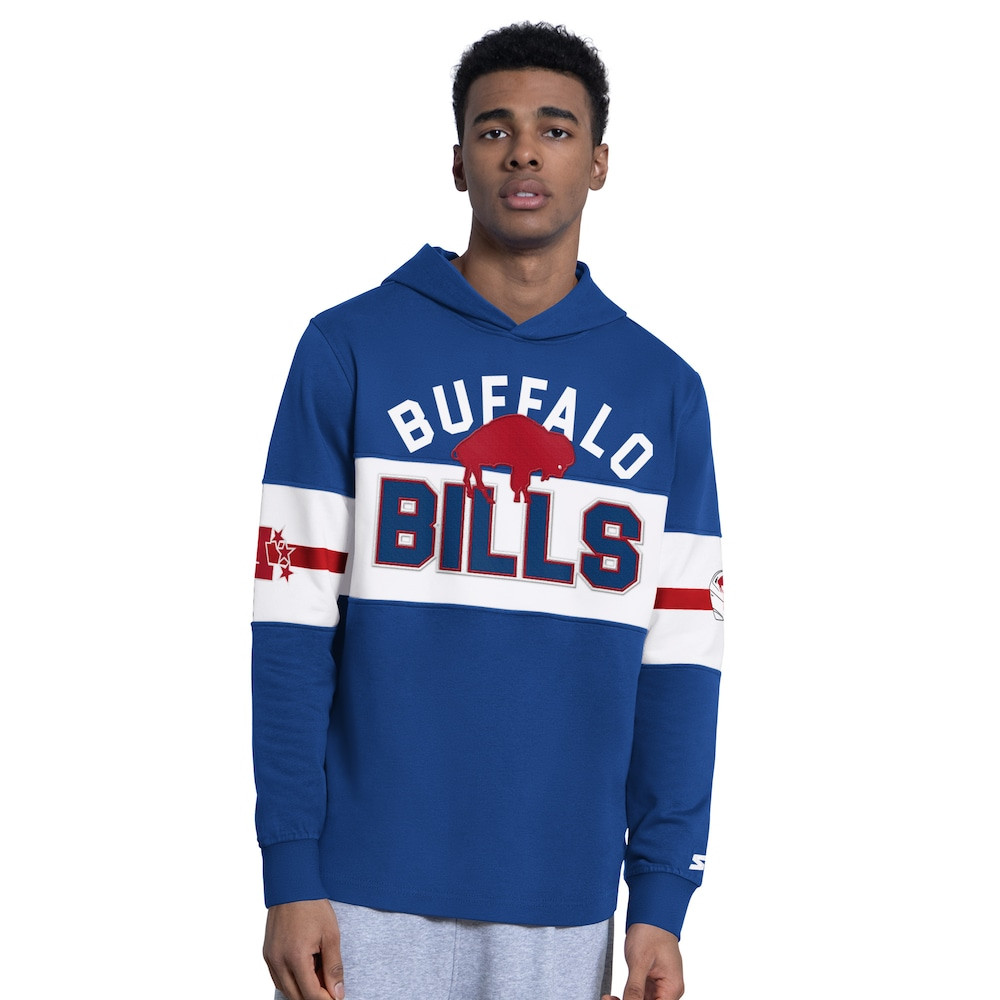 Buffalo Bills Merch - Men's Royal Fullback Jersey Hoodie - Starter 1 - Unicasport Buffalo Bills Merch - Men's Royal Fullback Jersey Hoodie - Starter