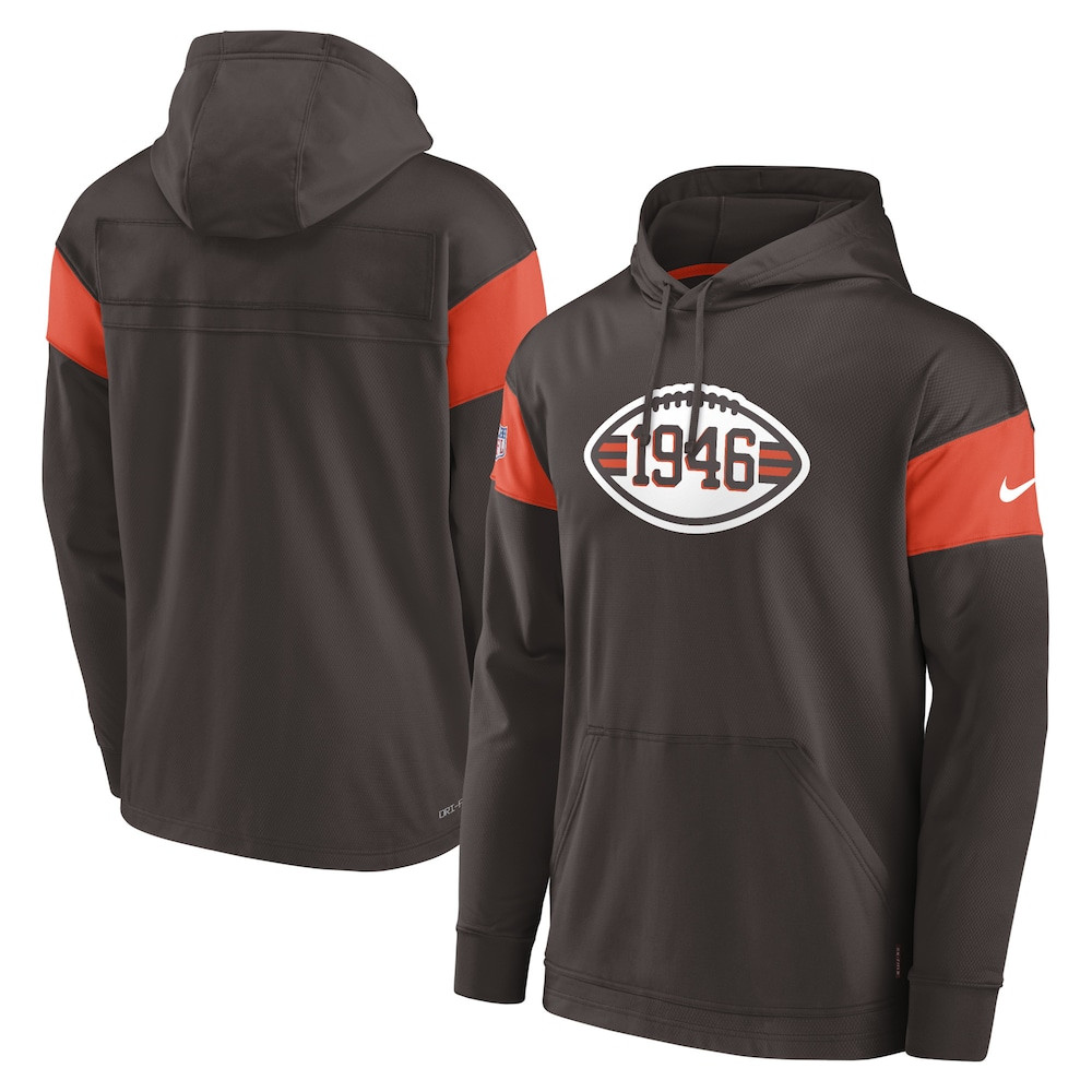 Cleveland Browns Merch - Men's Sideline Arch Jersey Performance Pullover Hoodie, Brown 1 - Unicasport Cleveland Browns Merch - Men's Sideline Arch Jersey Performance Pullover Hoodie, Brown