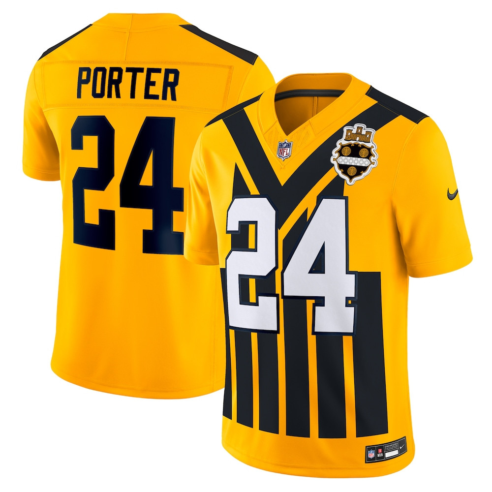 Pittsburgh Steelers Merch - Men's Joey Porter Jr. Alternate 1933 Throwback Vapor F.U.S.E. Limited Jersey, Gold 1 - Unicasport Pittsburgh Steelers Merch - Men's Joey Porter Jr. Alternate 1933 Throwback Vapor F.U.S.E. Limited Jersey, Gold