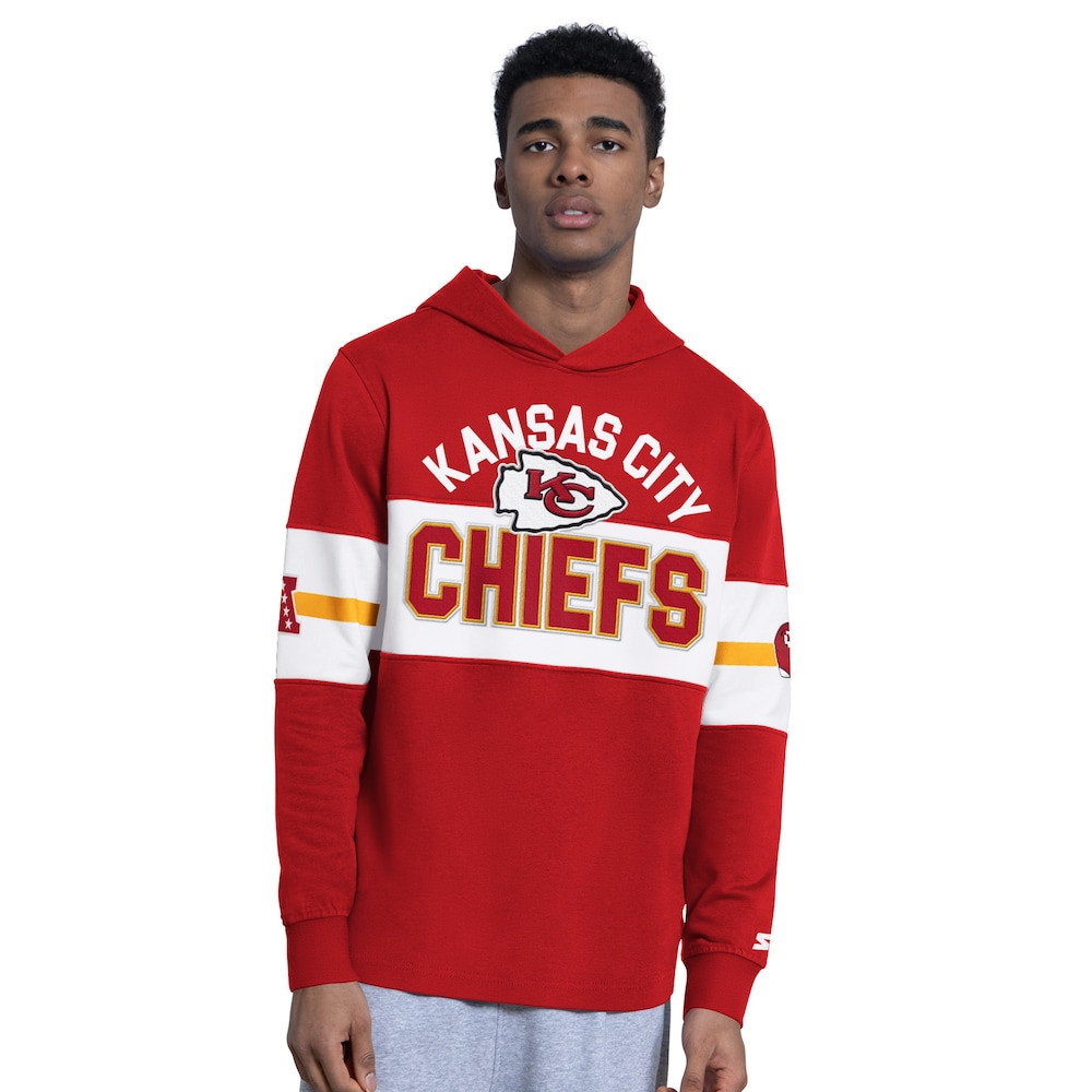 Kansas City Chiefs Merch - Men's Fullback Jersey Hoodie, Red - Starter 1 - Unicasport Kansas City Chiefs Merch - Men's Fullback Jersey Hoodie, Red - Starter