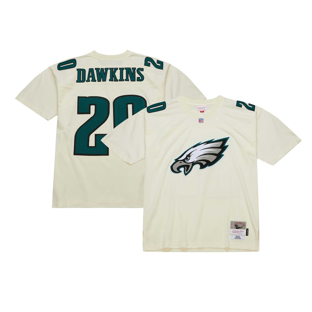 Philadelphia Eagles Merch - Men's Brian Dawkins Cream Chainstitch Legacy Jersey 1 - Unicasport Philadelphia Eagles Merch - Men's Brian Dawkins Cream Chainstitch Legacy Jersey