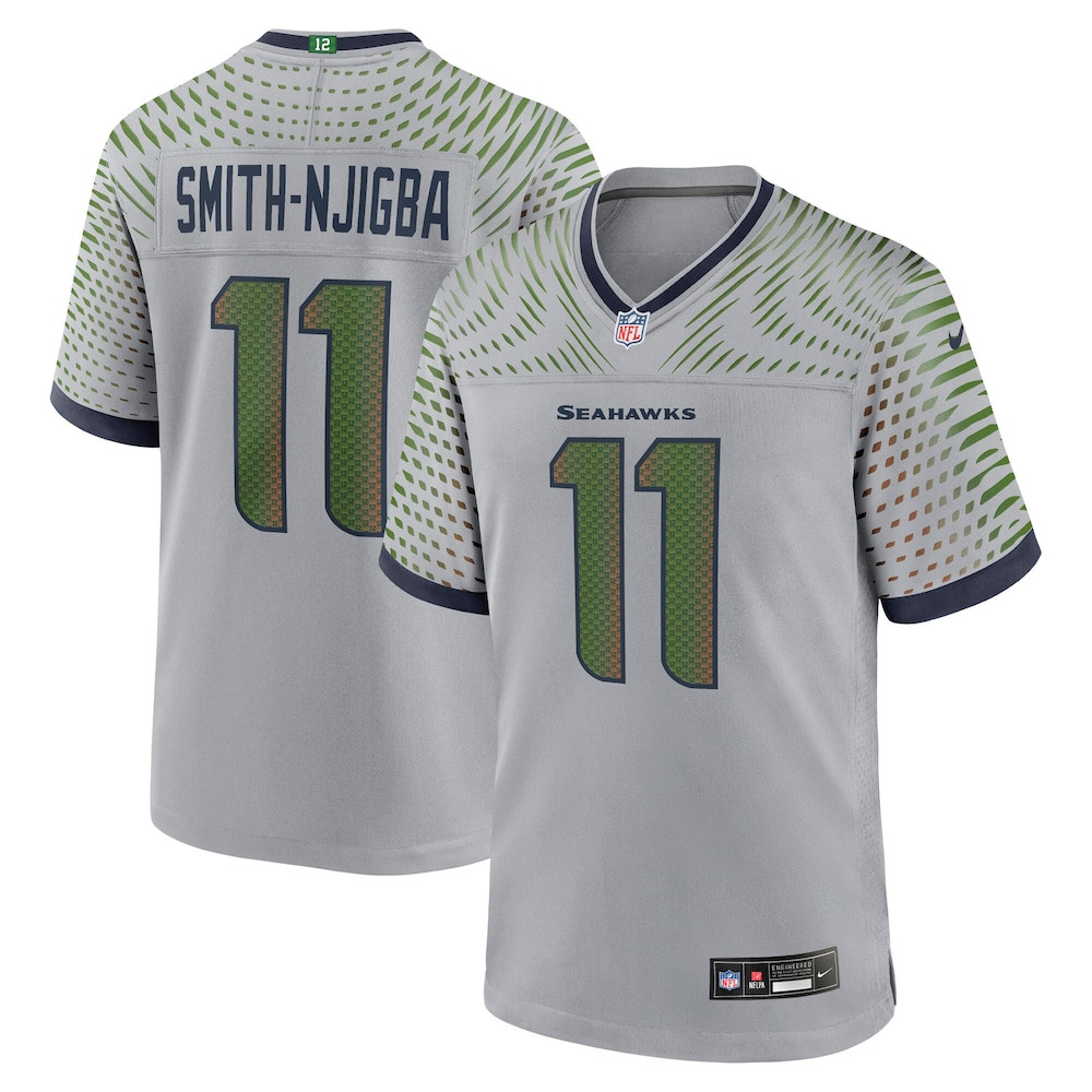 Seattle Seahawks Merch - Men's Jaxon Smith-Njigba Wolf Gray 2025 Rivalries Collection Game Jersey 1 - Unicasport Seattle Seahawks Merch - Men's Jaxon Smith-Njigba Wolf Gray 2025 Rivalries Collection Game Jersey
