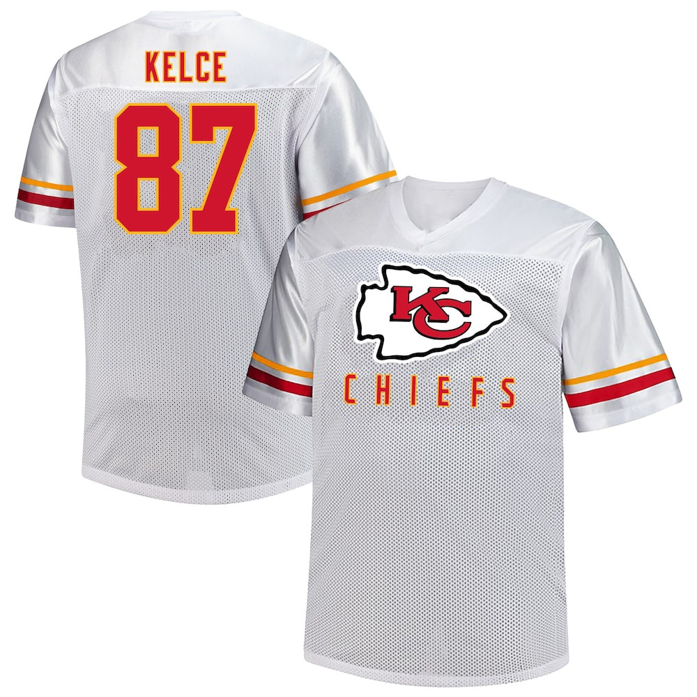 Kansas City Chiefs Merch - Men's Travis Kelce Fanatics V-Neck Fashion Jersey, Big & Tall, White 1 - Unicasport Kansas City Chiefs Merch - Men's Travis Kelce Fanatics V-Neck Fashion Jersey, Big & Tall, White