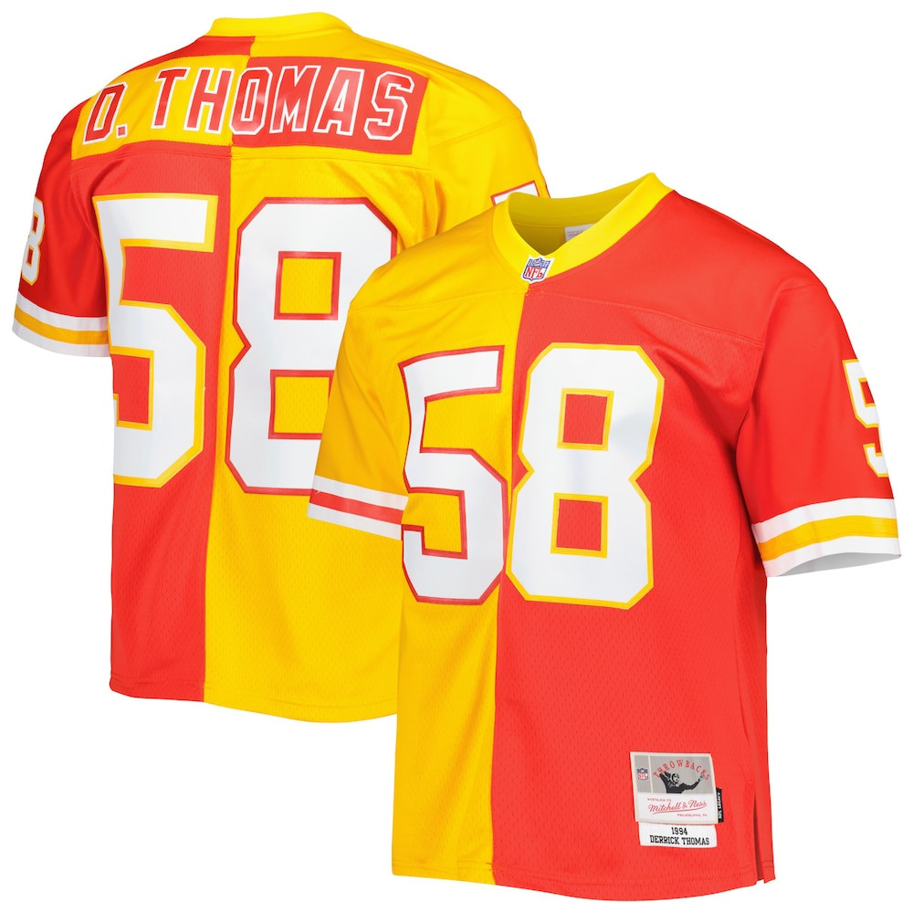 Kansas City Chiefs Merch - Men's Derrick Thomas 1994 Split Legacy Replica Jersey, Gold Red