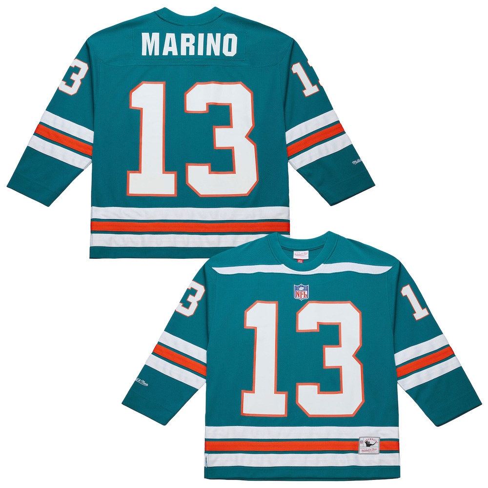 Miami Dolphins Merch - Men's Dan Marino Aqua Maxxed Out Fashion Hockey Jersey 1 - Unicasport Miami Dolphins Merch - Men's Dan Marino Aqua Maxxed Out Fashion Hockey Jersey