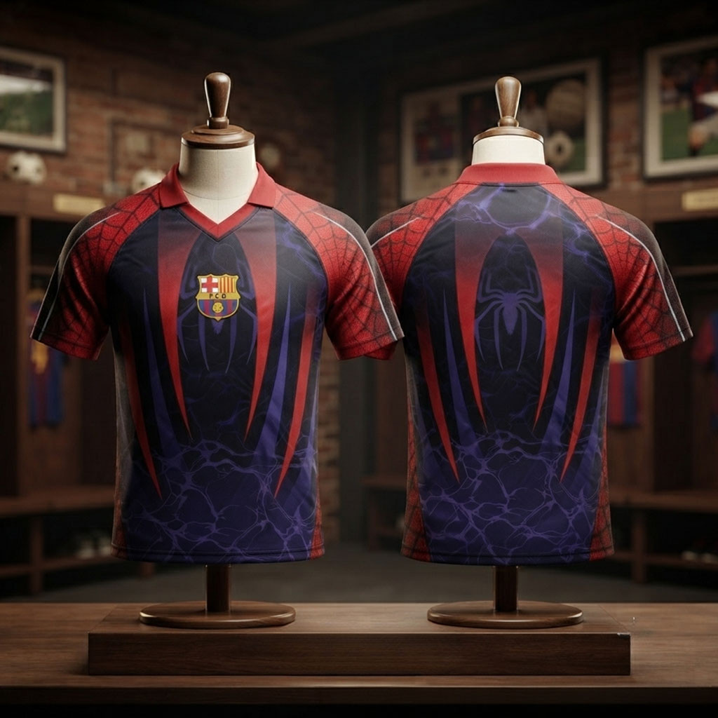 Barcelona X Spiderman V-Neck Polo Jersey Barcelona FC Merch Gift For My Husband 1 - Unicasport Barcelona X Spiderman V-Neck Polo Jersey Barcelona FC Merch Gift For My Husband