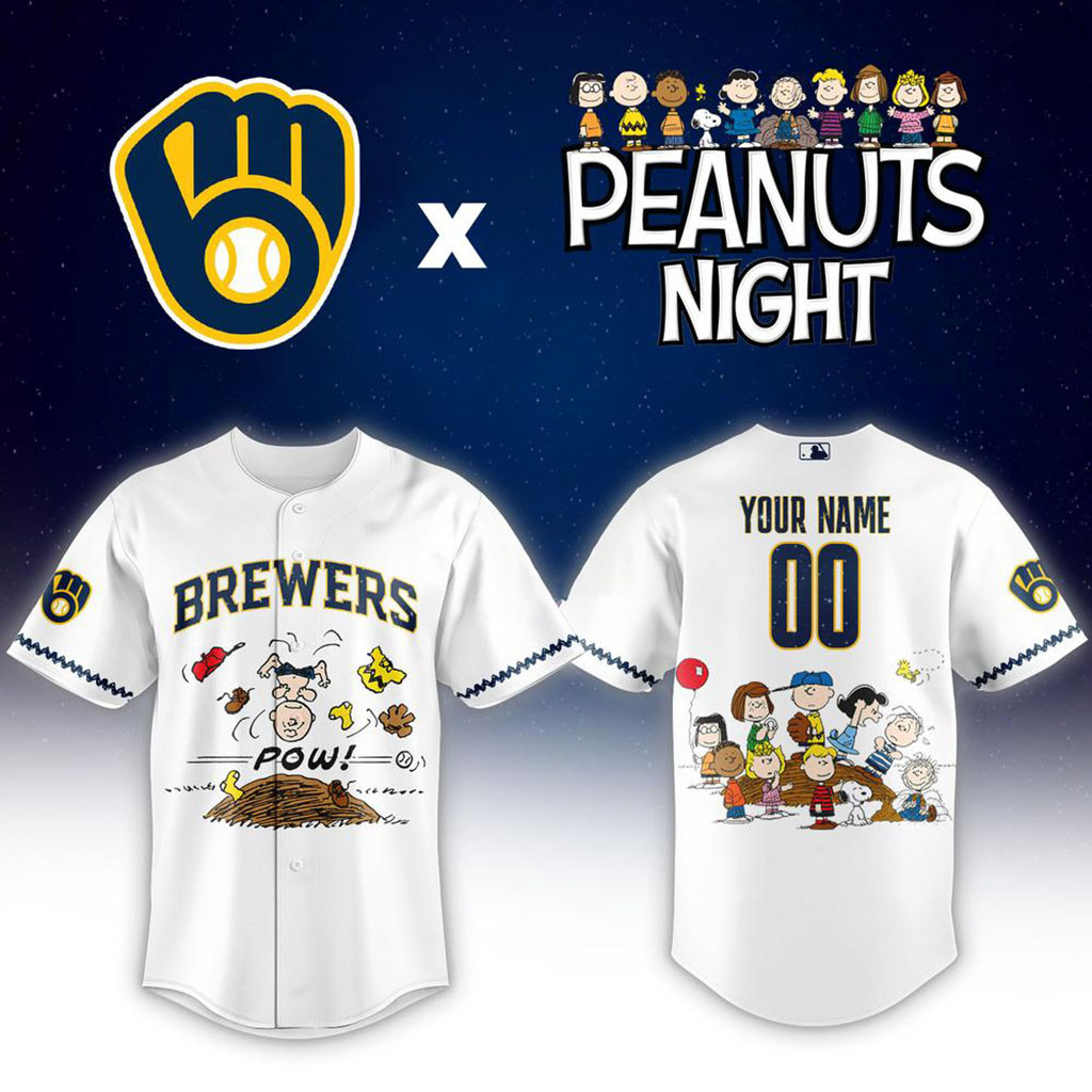 Personalized Milwaukee Brewers X Peanuts Night Baseball Jersey Brewers Merch Baseball Fan Gear 1 - Unicasport Personalized Milwaukee Brewers X Peanuts Night Baseball Jersey Brewers Merch Baseball Fan Gear