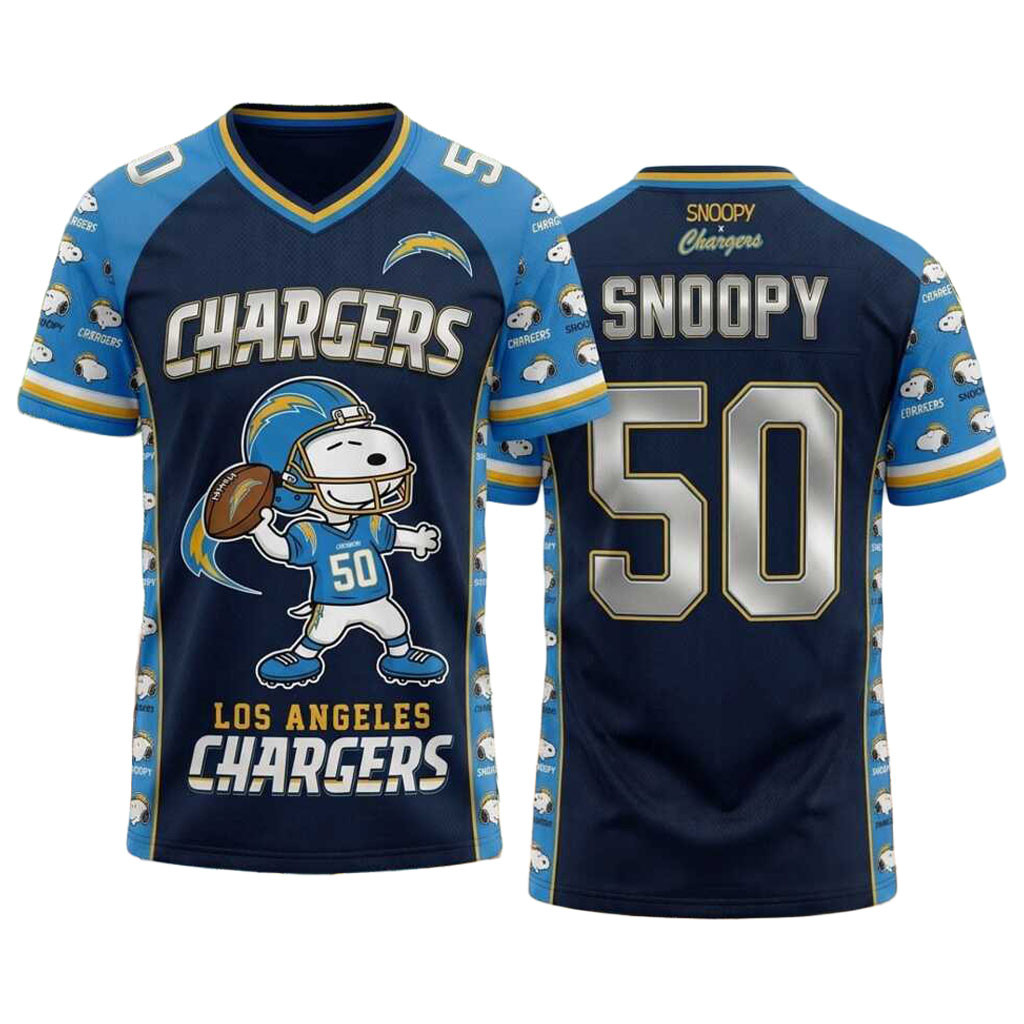 Los Angeles Chargers Snoopy Football Jersey LA Chargers Merch Football Lover Presents 1 - Unicasport Los Angeles Chargers Snoopy Football Jersey LA Chargers Merch Football Lover Presents