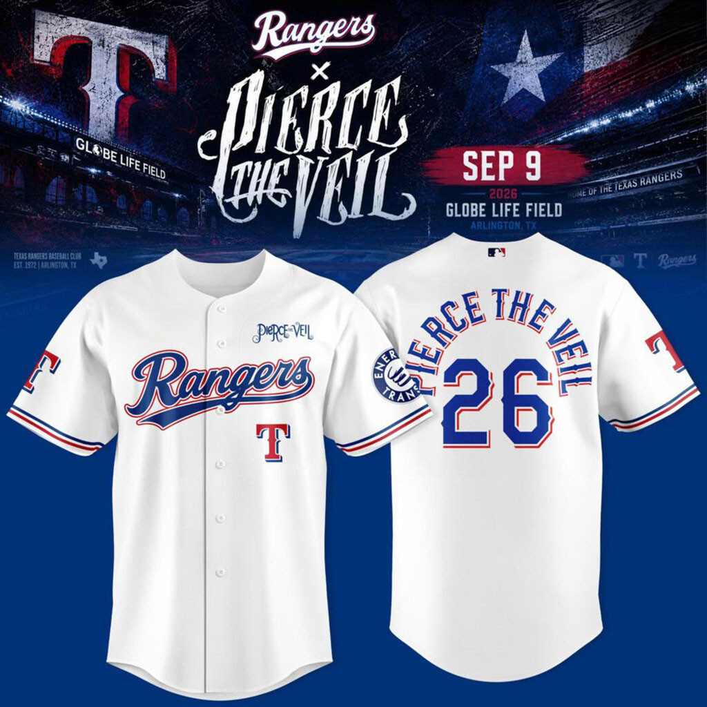 Pierce The Veil x Texas Rangers 2026 Graphic Baseball Jersey Rangers Merch Presents For Fans 1 - Unicasport Pierce The Veil x Texas Rangers 2026 Graphic Baseball Jersey Rangers Merch Presents For Fans
