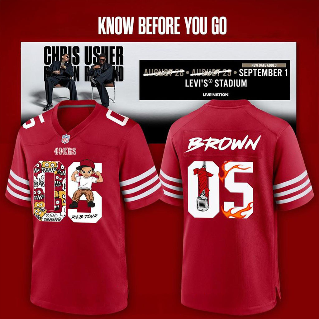 San Francisco 49ers Chris Brown Game Player 2026 Jersey R&B Tour #05 Brown Jersey 49ers Merch 1 - Unicasport San Francisco 49ers Chris Brown Game Player 2026 Jersey R&B Tour #05 Brown Jersey 49ers Merch