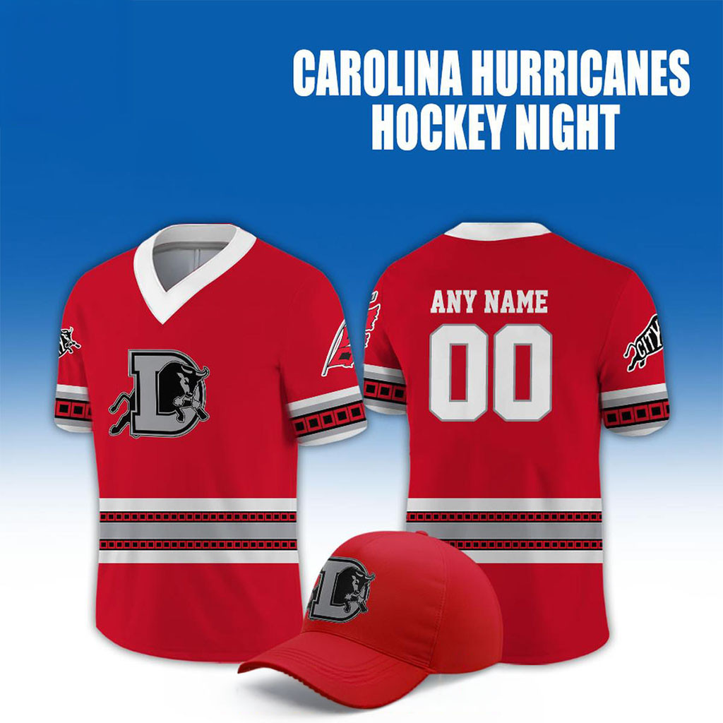 Personalized Durham Bulls Carolina Hurricanes Hockey Night 2026 Football Jersey Red Fan Merch 1 - Unicasport Personalized Durham Bulls Carolina Hurricanes Hockey Night 2026 Football Jersey Red Fan Merch
