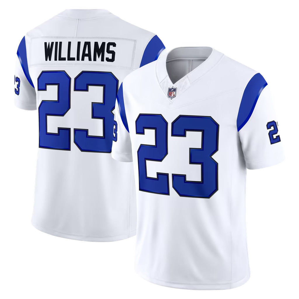 Kyren Williams Jersey Shirt Los Angeles Rams Merch #23 Rams Fearsome White Vapor FUSE Jersey 1 - Unicasport Kyren Williams Jersey Shirt Los Angeles Rams Merch #23 Rams Fearsome White Vapor FUSE Jersey