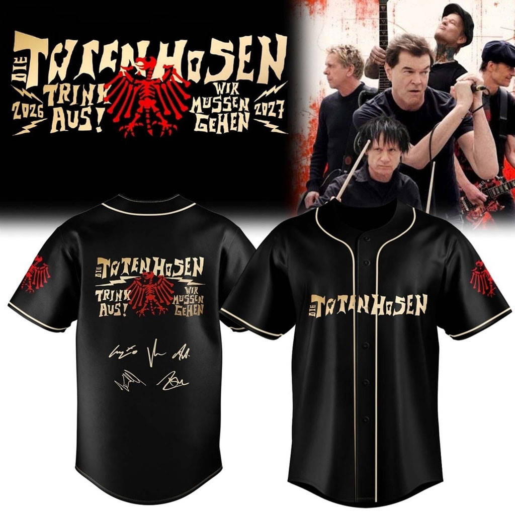 Die Toten Hosen Trink Aus Wir Mussen Gehen Tour 2026 27 Black Baseball Jersey Fan Merch 1 - Unicasport Die Toten Hosen Trink Aus Wir Mussen Gehen Tour 2026 27 Black Baseball Jersey Fan Merch