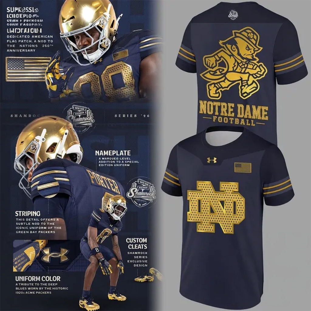 Notre Dame Fighting Irish Football 250 Years 2026 Uniform Navy Jersey Fighting Irish Merch 1 - Unicasport Notre Dame Fighting Irish Football 250 Years 2026 Uniform Navy Jersey Fighting Irish Merch