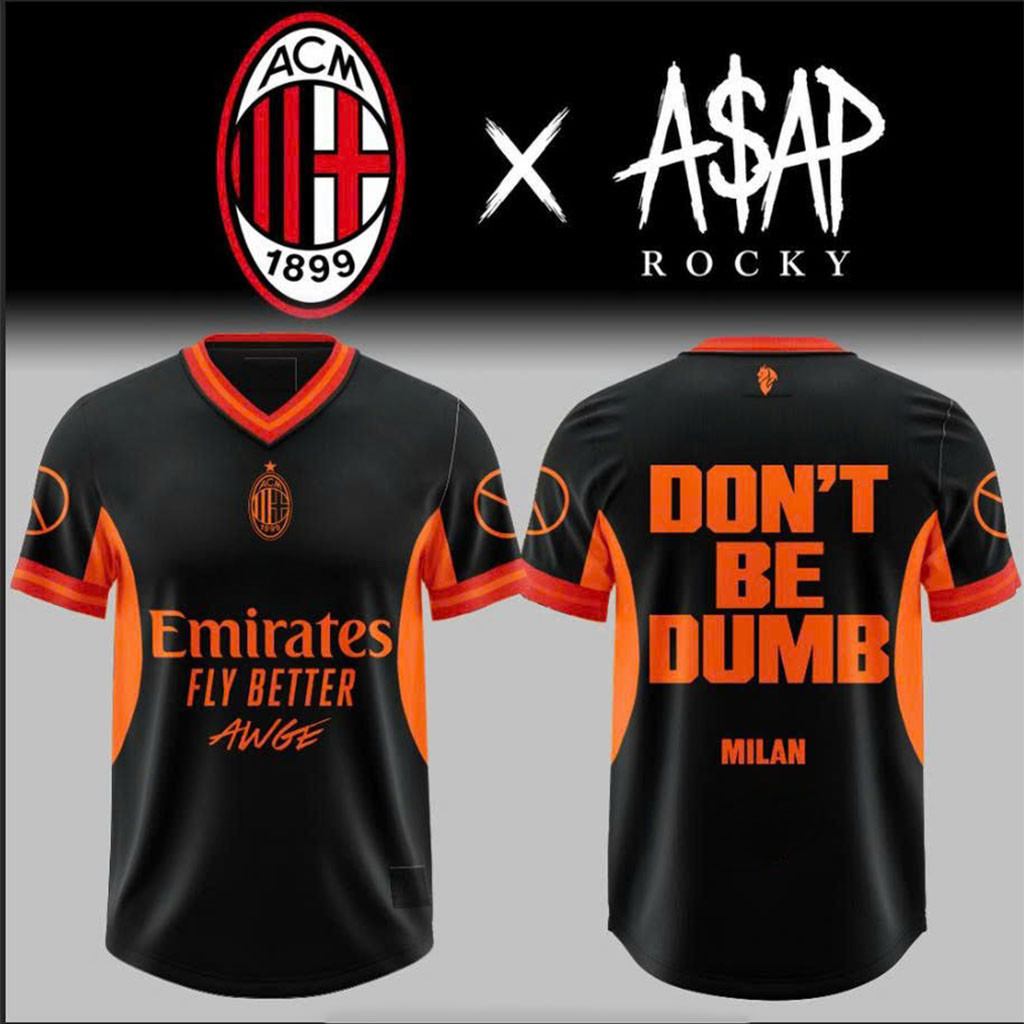 ASAP Rocky X AC Milan Don't Be Dumb Football Jersey ASAP Rocky Merch Gift For Rapper Fans 1 - Unicasport ASAP Rocky X AC Milan Don't Be Dumb Football Jersey ASAP Rocky Merch Gift For Rapper Fans
