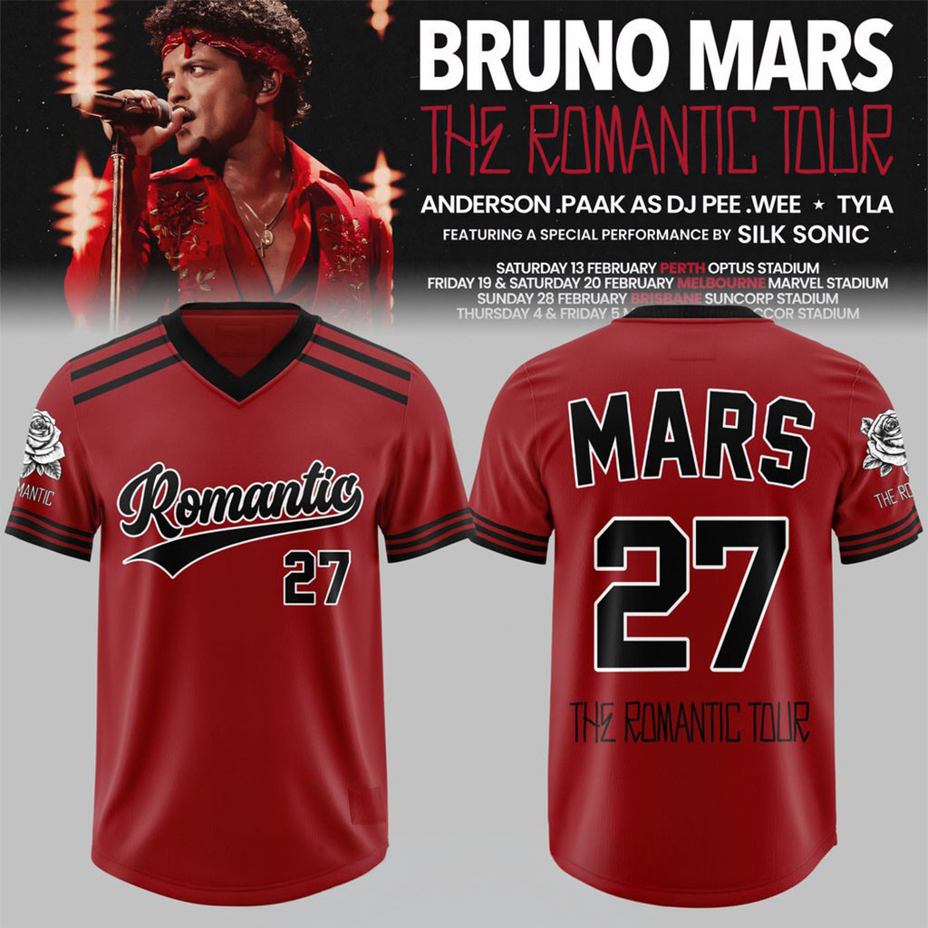 Bruno Mars The Romantic Tour AUS And NZ Football Jersey Bruno Mars Merch Gift For Music Fans 1 - Unicasport Bruno Mars The Romantic Tour AUS And NZ Football Jersey Bruno Mars Merch Gift For Music Fans