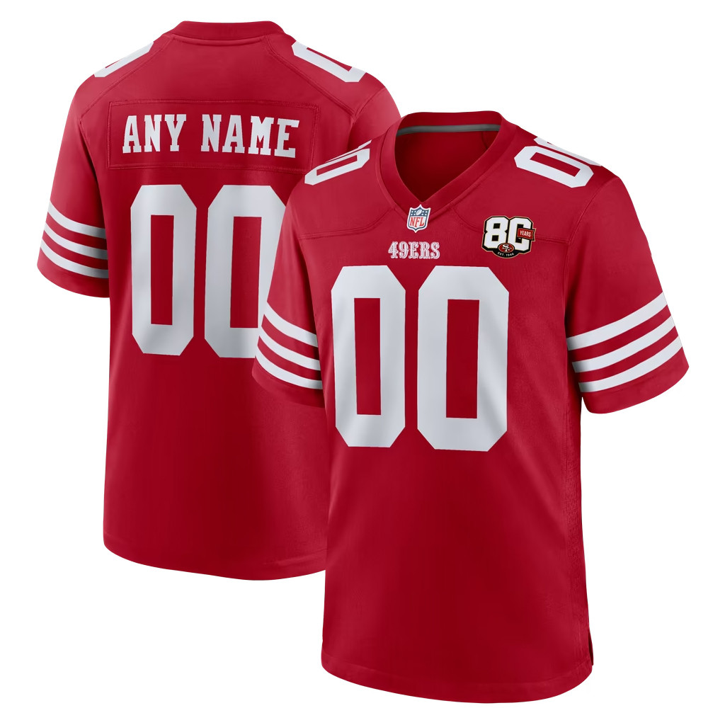 Custom San Francisco 49ers Merch 2026 SF 49ers Scarlet 80th Anniversary Game Jersey Fans Gifts 1 - Unicasport Custom San Francisco 49ers Merch 2026 SF 49ers Scarlet 80th Anniversary Game Jersey Fans Gifts