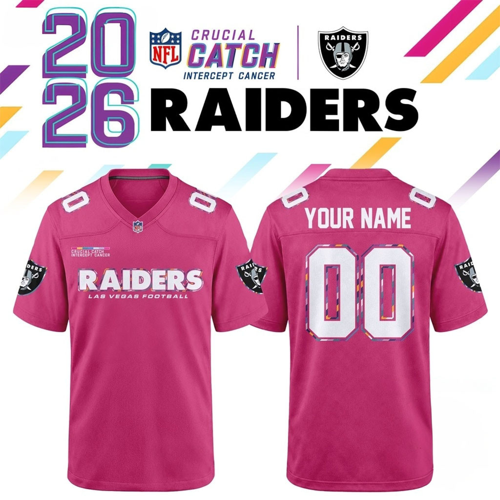 Custom Las Vegas Raiders NFL Crucial Catch 2026 Pink Football Jersey Raiders Merchandise 1 - Unicasport Custom Las Vegas Raiders NFL Crucial Catch 2026 Pink Football Jersey Raiders Merchandise