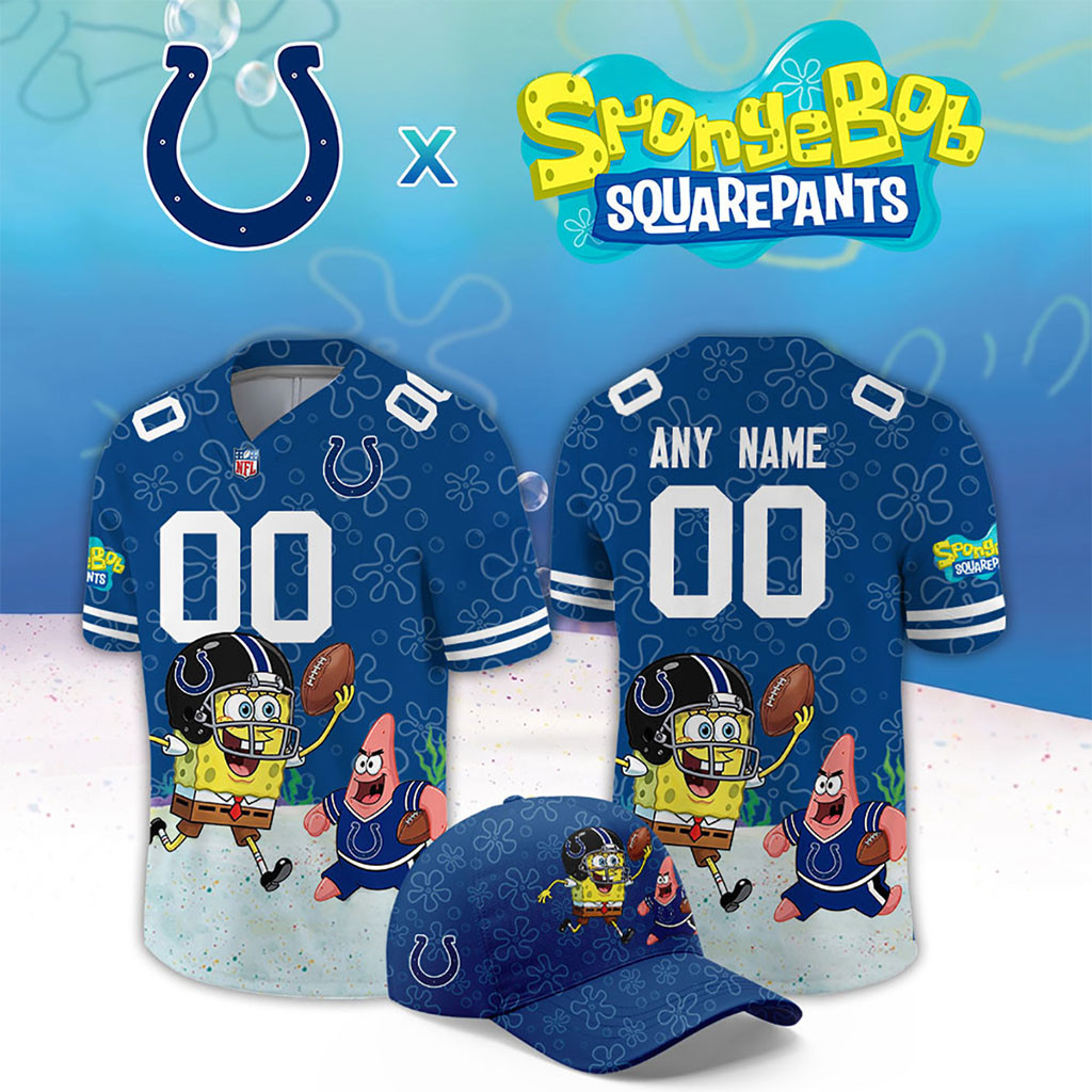 Custom Indianapolis Colts X SpongeBob Squarepants Football Jersey Colts Merch Game Day Gifts 1 - Unicasport Custom Indianapolis Colts X SpongeBob Squarepants Football Jersey Colts Merch Game Day Gifts